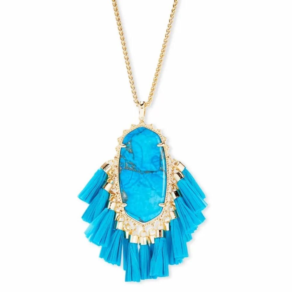 Kendra Scott Betsy Long Pendant Necklace Aqua Howlite Blue Tassels Statement NWT